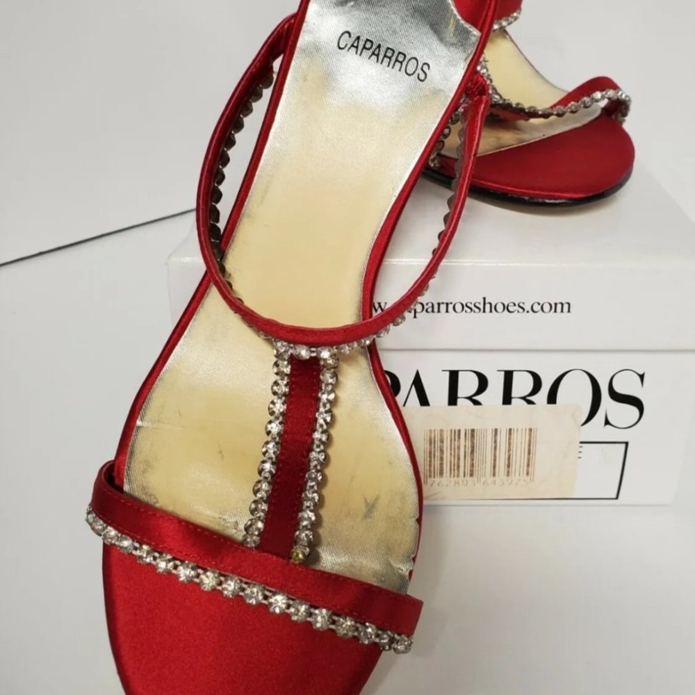 Red Silk Strappy Diamond Heels
